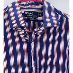 Polo Ralph Lauren XL‎ 17 Long Sleeve Blue Red Striped Button Down Regent Classic